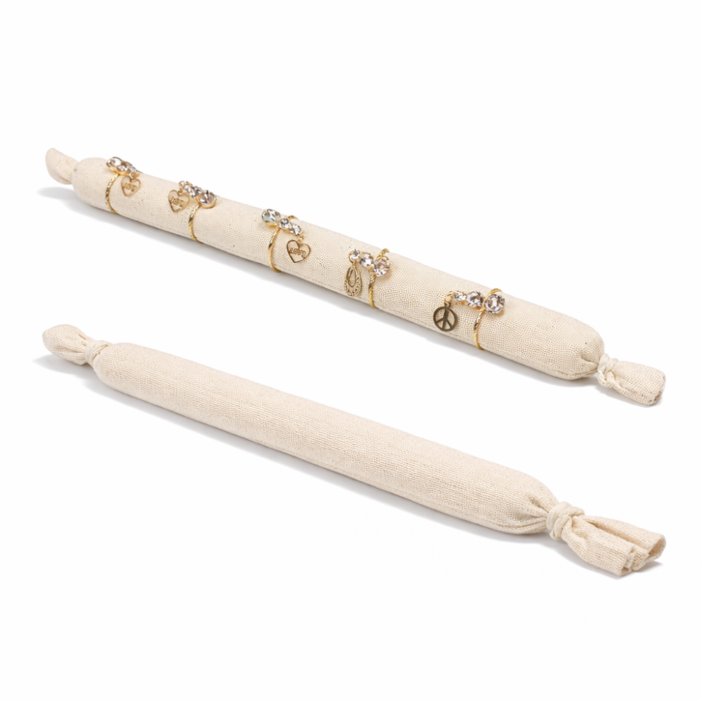Cojín alargado de algodón beige natural para anillos - 20 cm