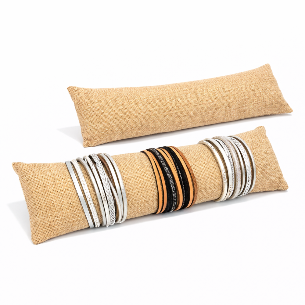 Cojín grande de presentación para pulseras de yute sintético, 7 x 28 cm