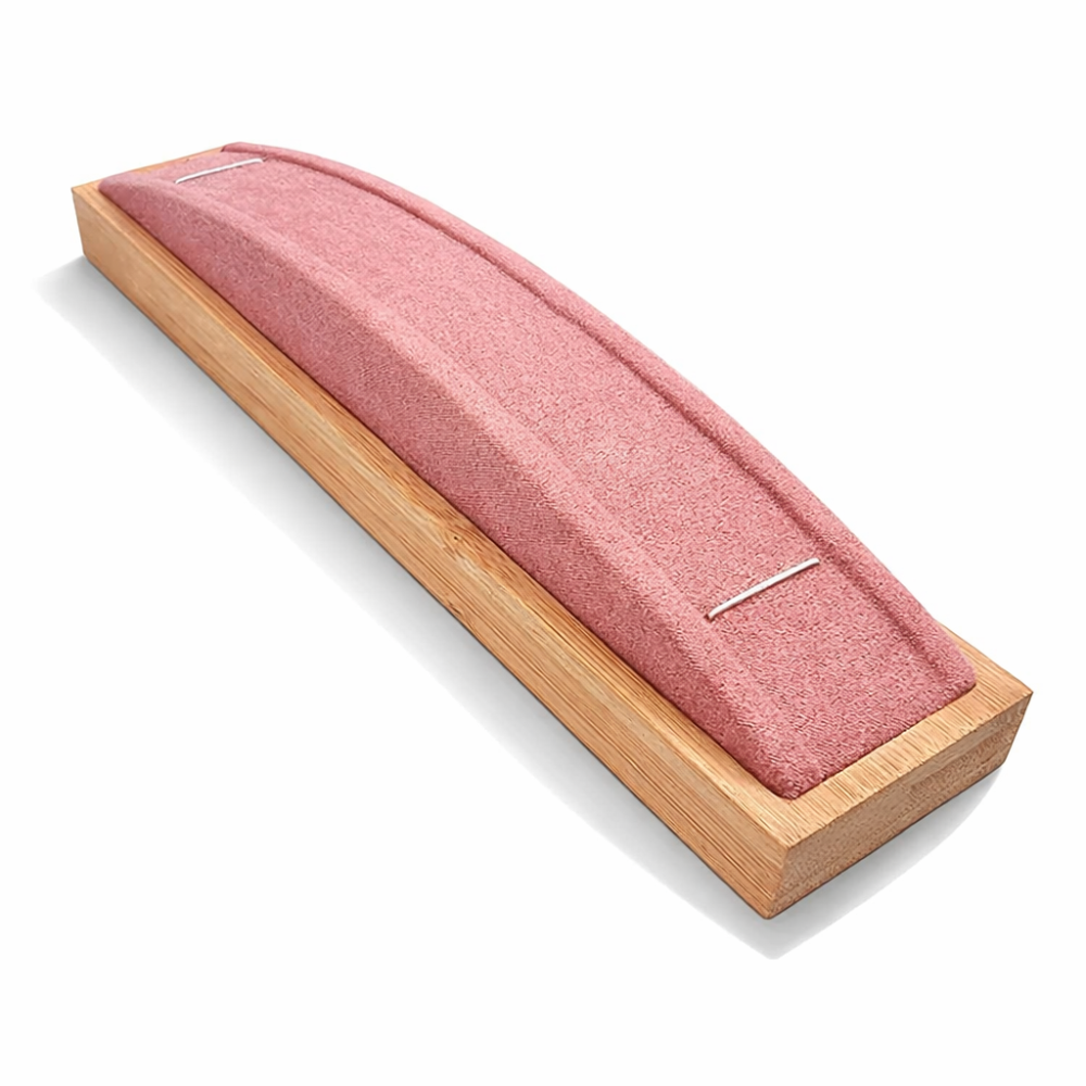 Soporte abombado para pulsera de madera de bambú y de ante rosa