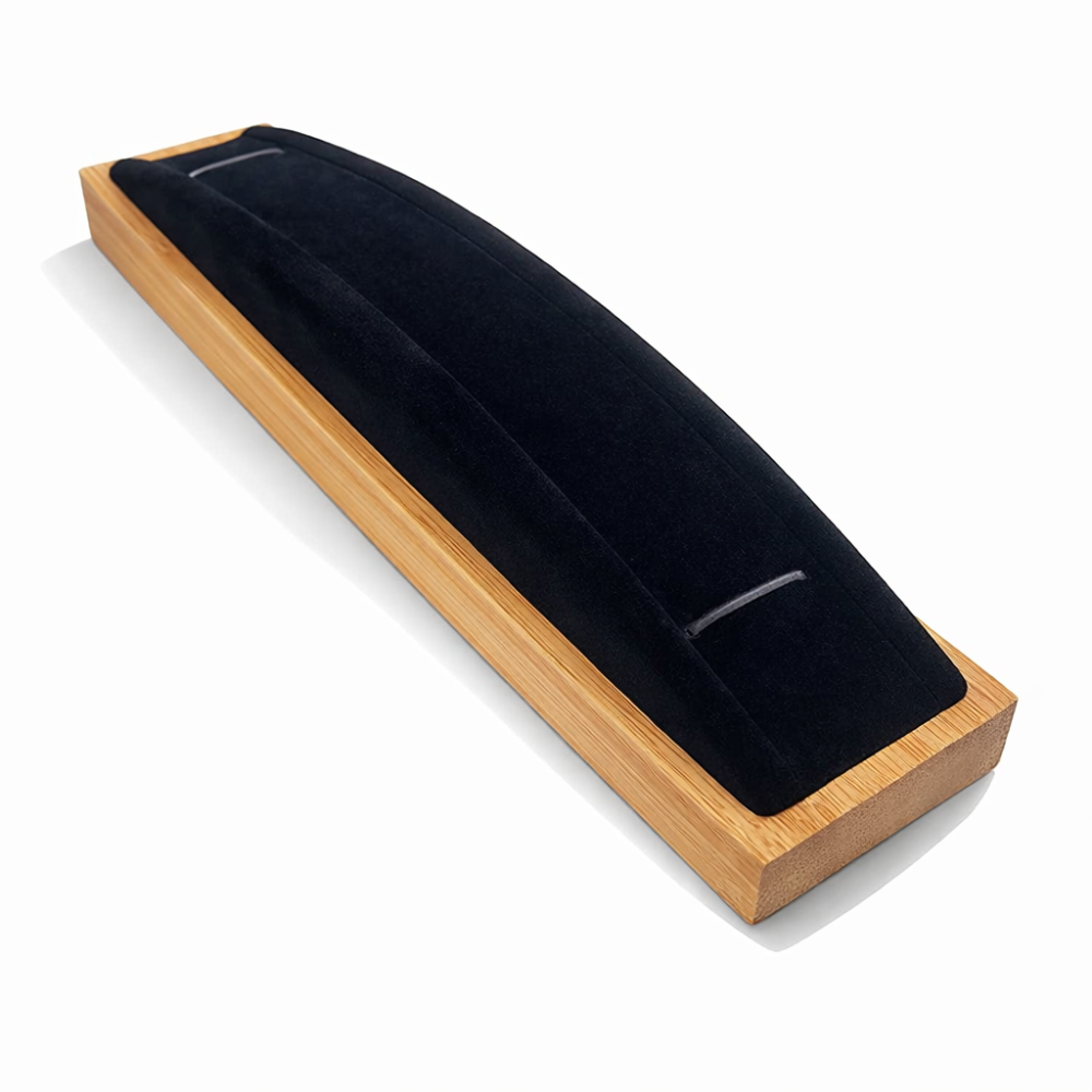 Soporte para pulsera abombado de madera de bambú y terciopelo negro