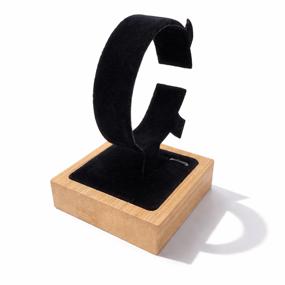 Portarrelojes individual de madera de bambú - Terciopelo negro