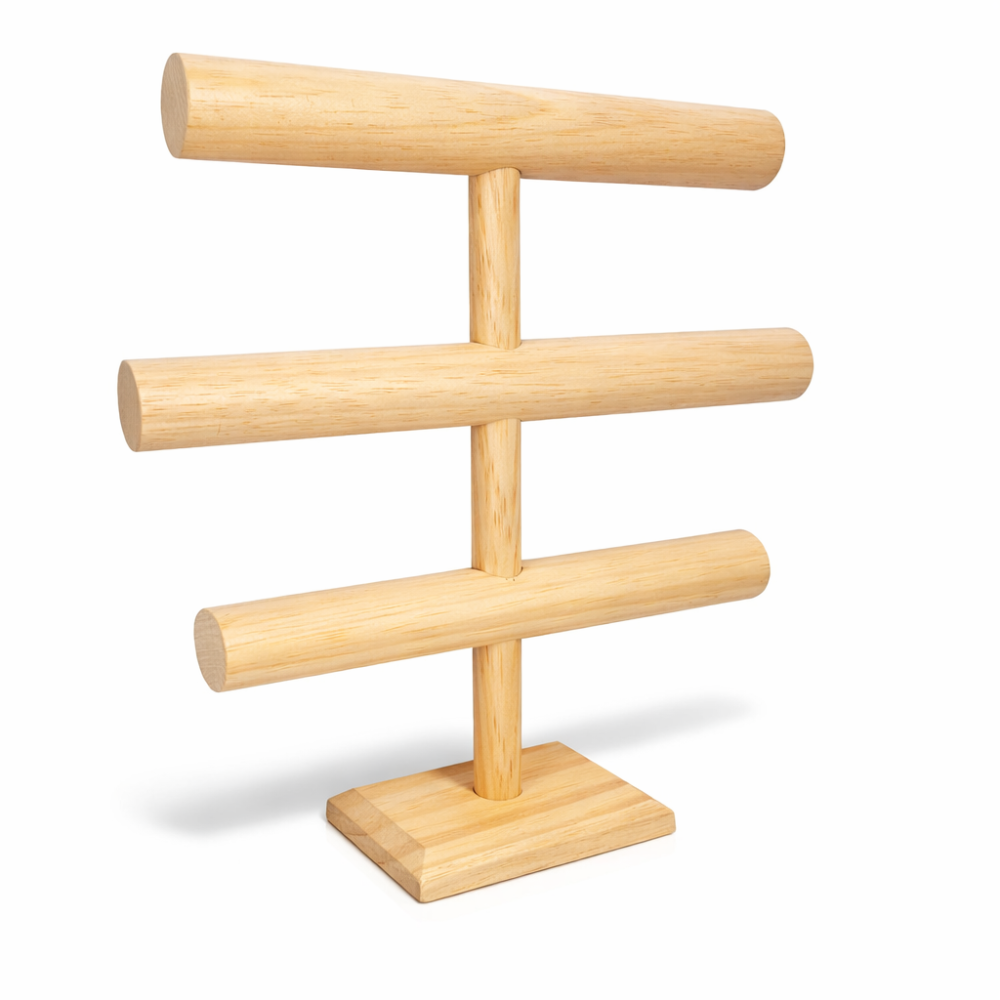 Soporte para pulseras de 3 niveles de madera clara natural