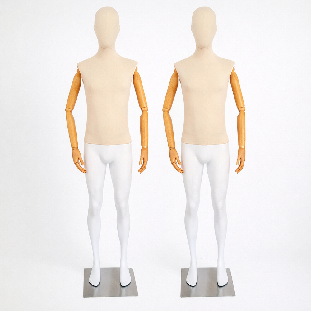 Pack Duo: Maniquí de vitrina para hombre - Acabado en madera y resina