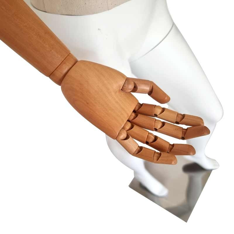 Mannequin enfant 8-10 ans en bois, résine et coton beige naturel et blanc