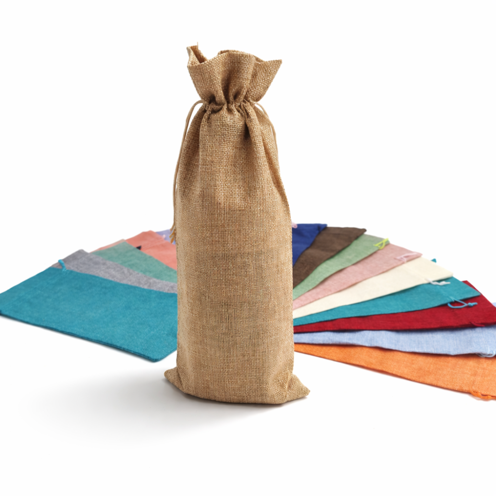 Lote de 50 bolsas para botellas de yute - Colores surtidos (Liquidación)