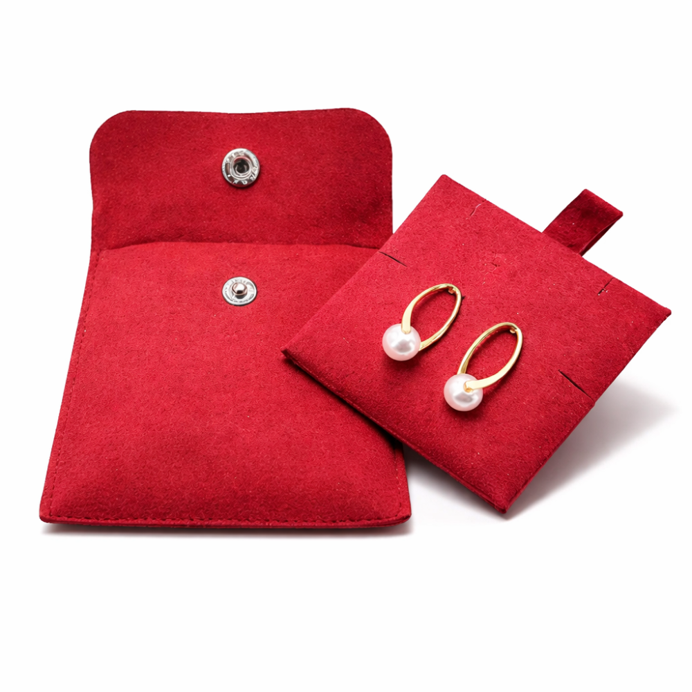 1 estuche de ante con soporte para joyas de 8 x 8 cm - Rojo