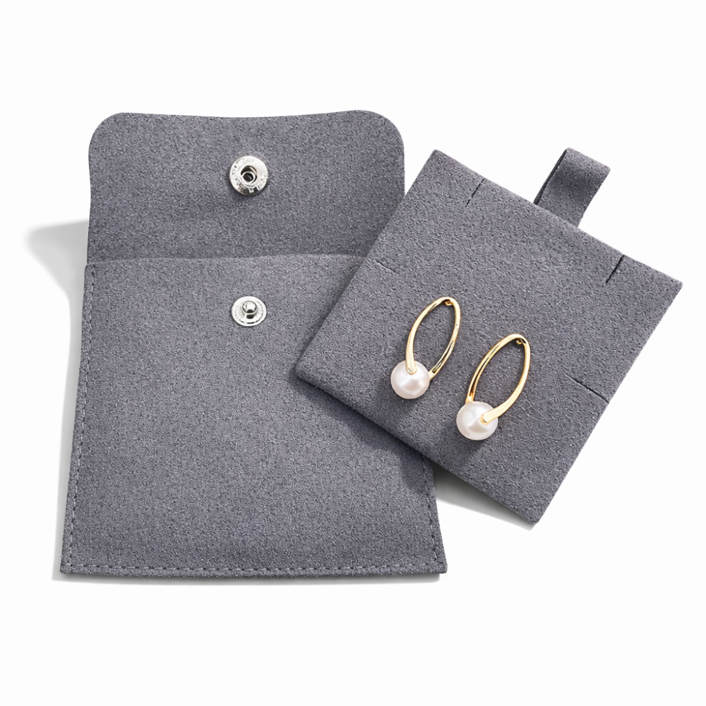12 estuches de ante con soporte para joyas de 8 x 8 cm - Gris antracita