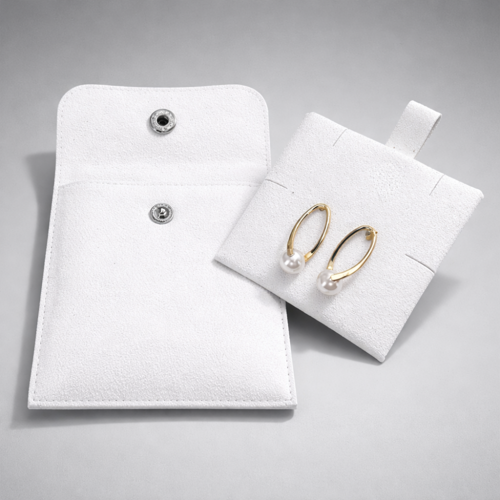 12 estuches de ante con soporte para joyas de 8 x 8 cm - Blanco