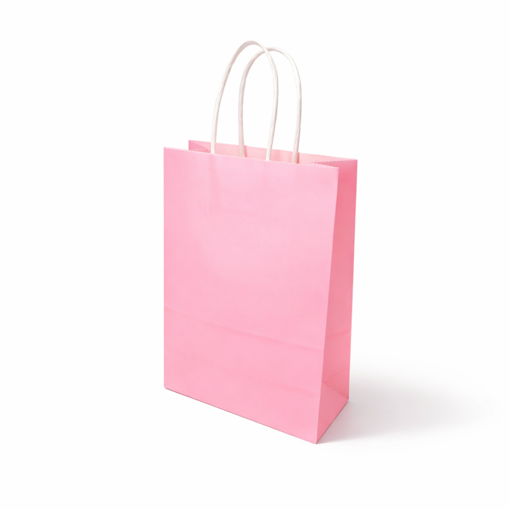 12 mini bolsas de regalo de papel kraft rosa claro 11x6x15 cm