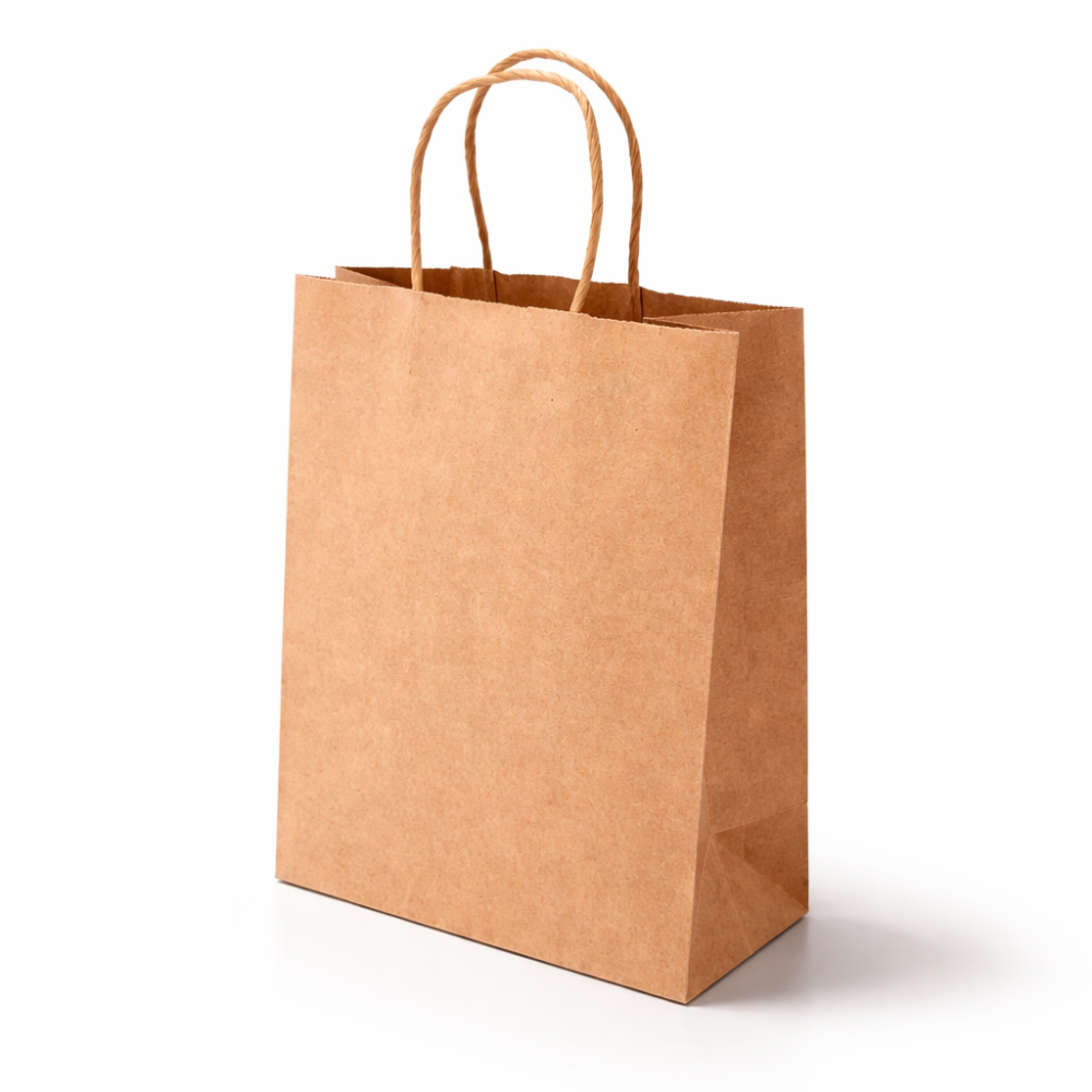 Lote de 12 bolsas de papel kraft liso de color marrón natural, 26 x 12 x 33 cm