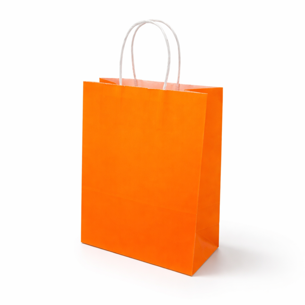 Lote de 12 bolsas de papel kraft liso naranja 21x11x27cm