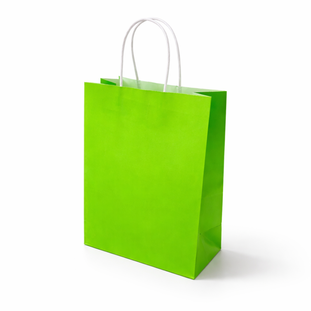 Lote de 12 bolsas de papel kraft liso de color verde anís, 26 x 12 x 33 cm