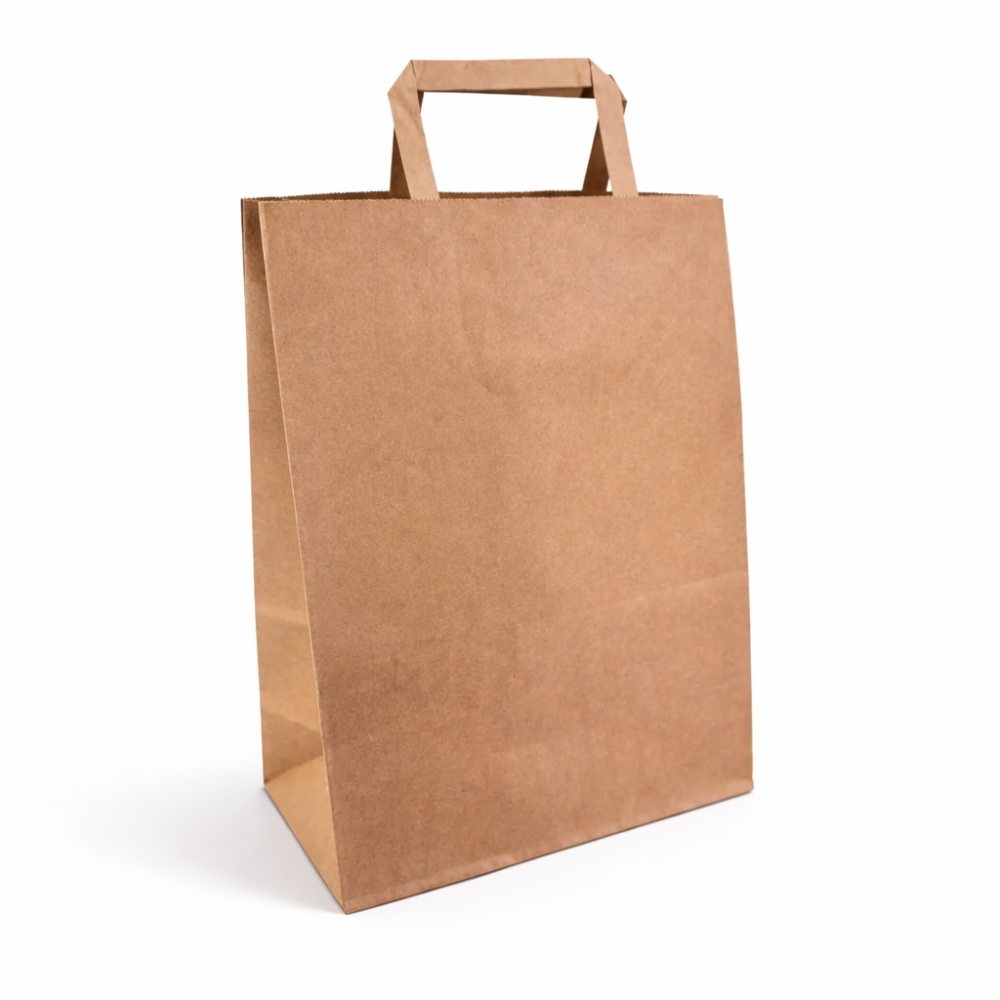 25 bolsas de papel kraft con asas planas, 26 x 12 x 33 cm
