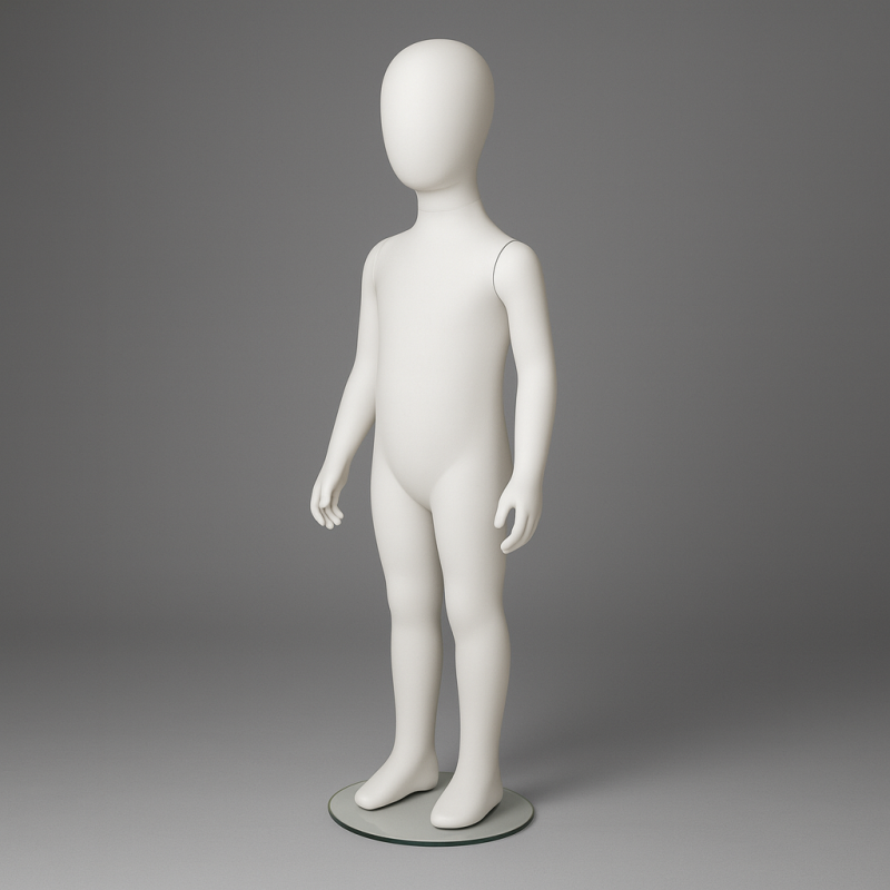 Maniquí de vitrina infantil, maniquí infantil sin rostro de resina.