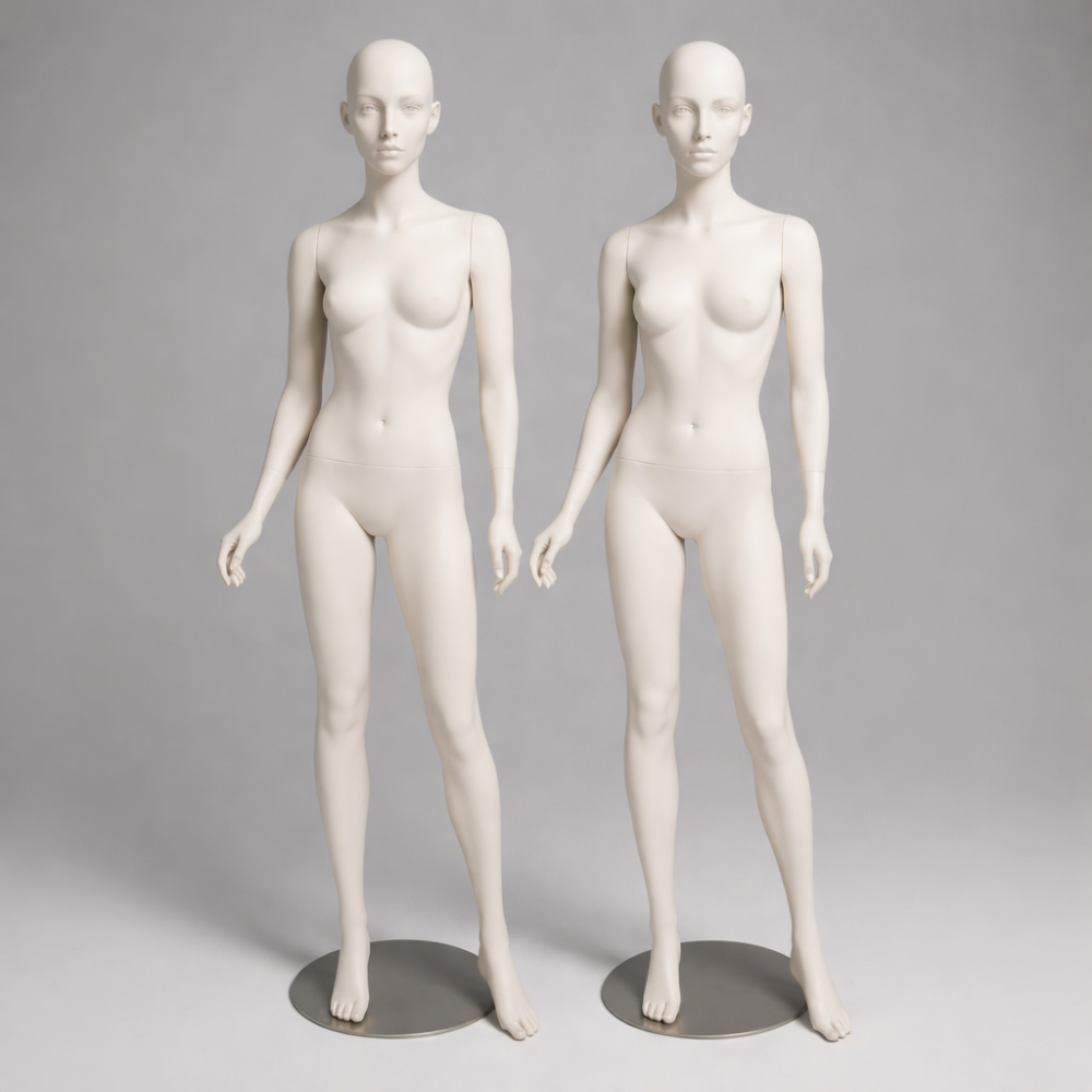 Pack dúo: Maniquí de vitrina de mujer - Acabado de resina blanca mate