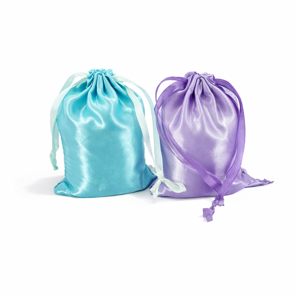 Saquitos a granel con 60 bolsas «Boda en tonos pastel» (mezcla de azul escarchado/malva) - 14 x 20 cm