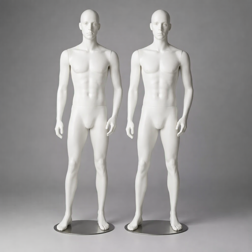 Pack dúo: Maniquí de vitrina de hombre - Acabado en resina blanca mate