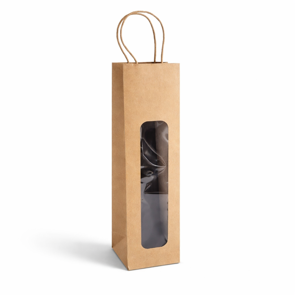 20 bolsas de papel kraft con ventana para botellas, 10 x 40 x 9 cm - Kraft marrón