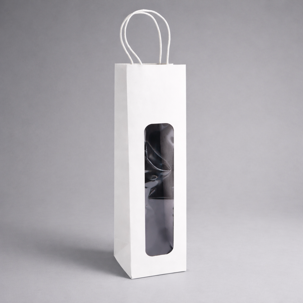 20 bolsas de papel kraft para botellas con ventana L10 x H40 x P9 cm - blanco
