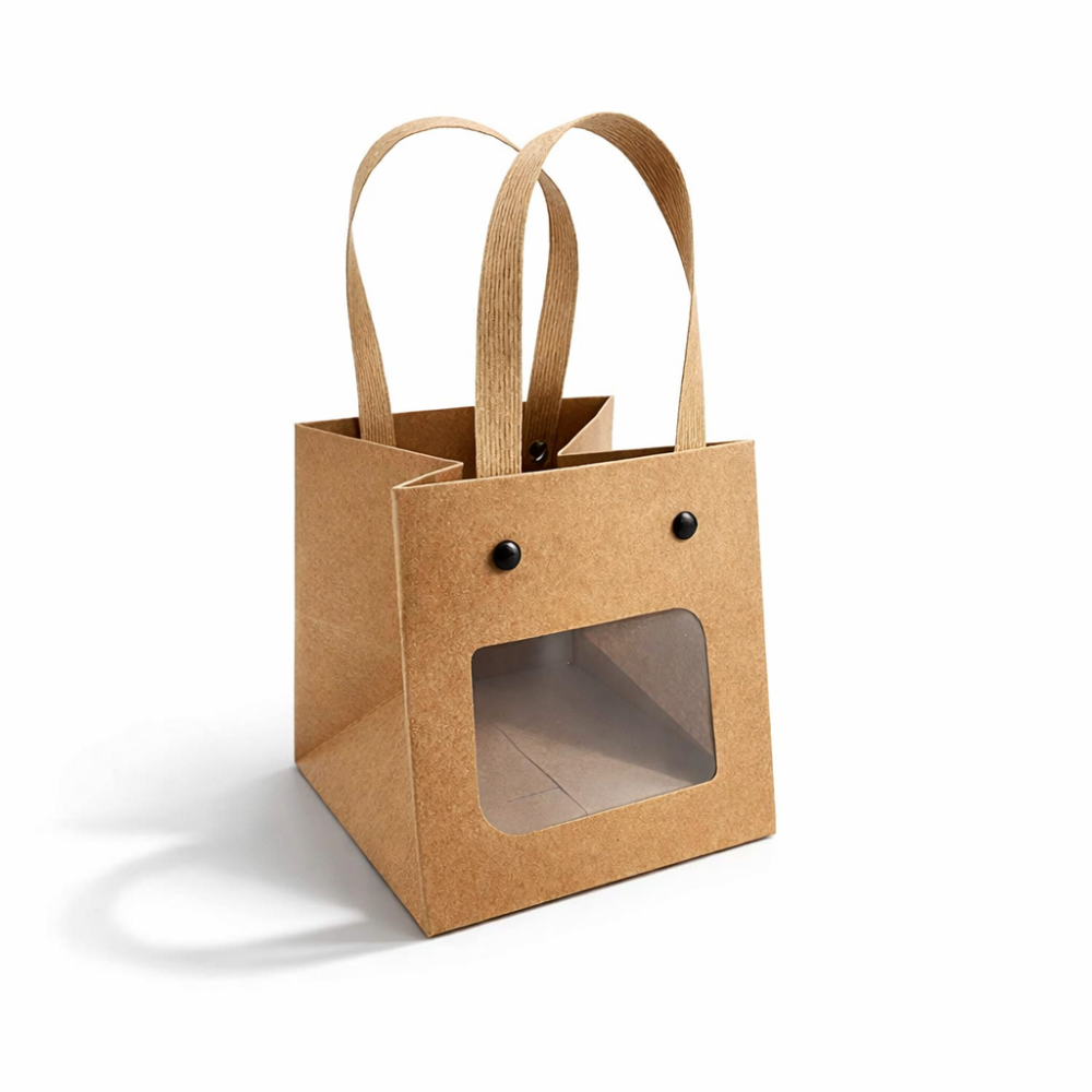 6 bolsas de regalo de cartón para flores - 12x12x12 cm - marrón kraft