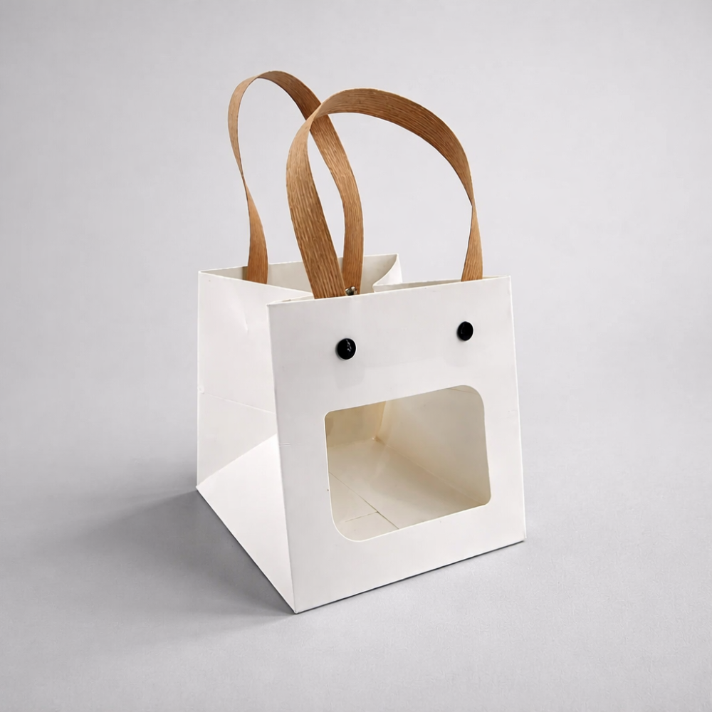 6 mini bolsas de regalo de cartón para flores - 10 x 10 x 10 cm - blancas