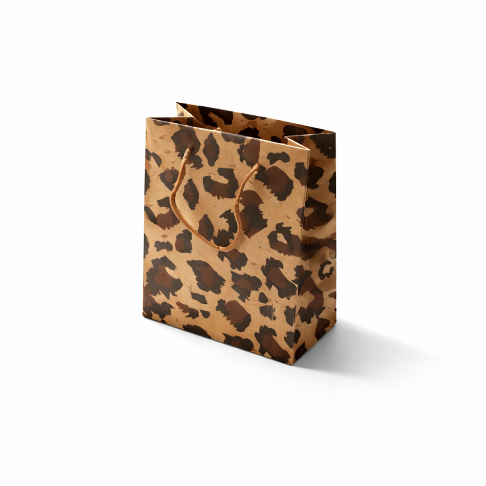 12 bolsas de papel kraft marrón con estampado de leopardo 20x15x6 cm
