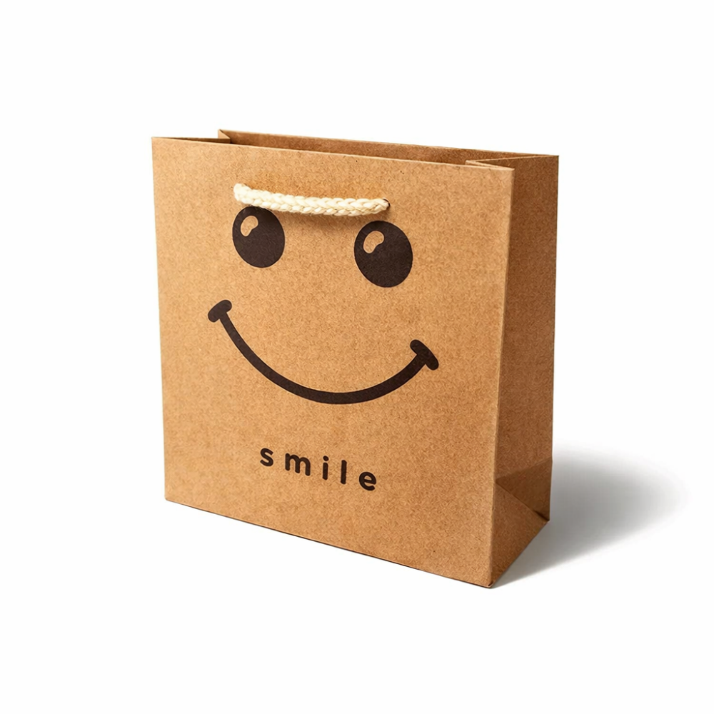 12 bolsas de papel kraft marrón con smiley feliz - 15 x 6 x 14,5 cm