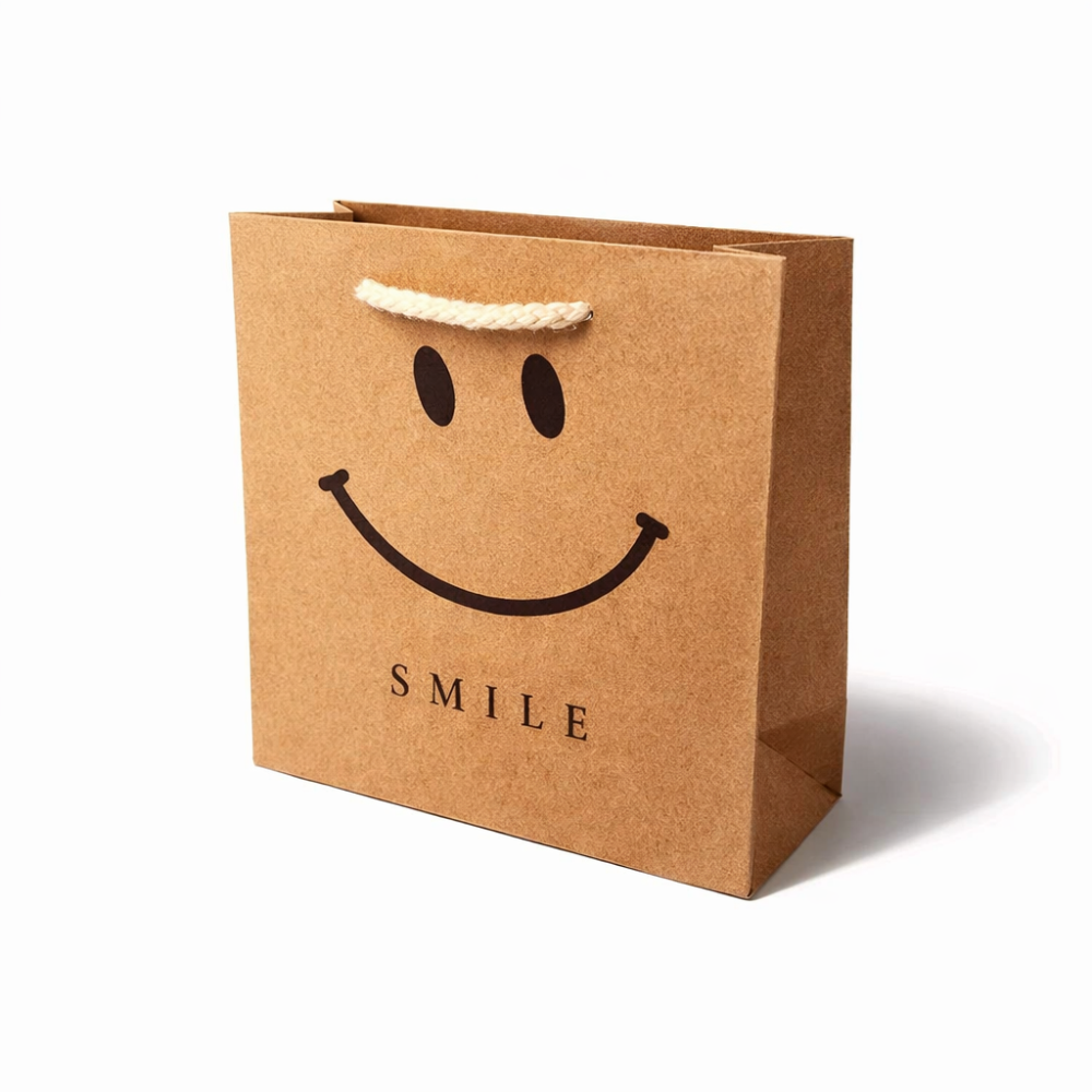 12 bolsas de papel kraft marrón con smiley sonriente - 15 x 6 x 14,5 cm