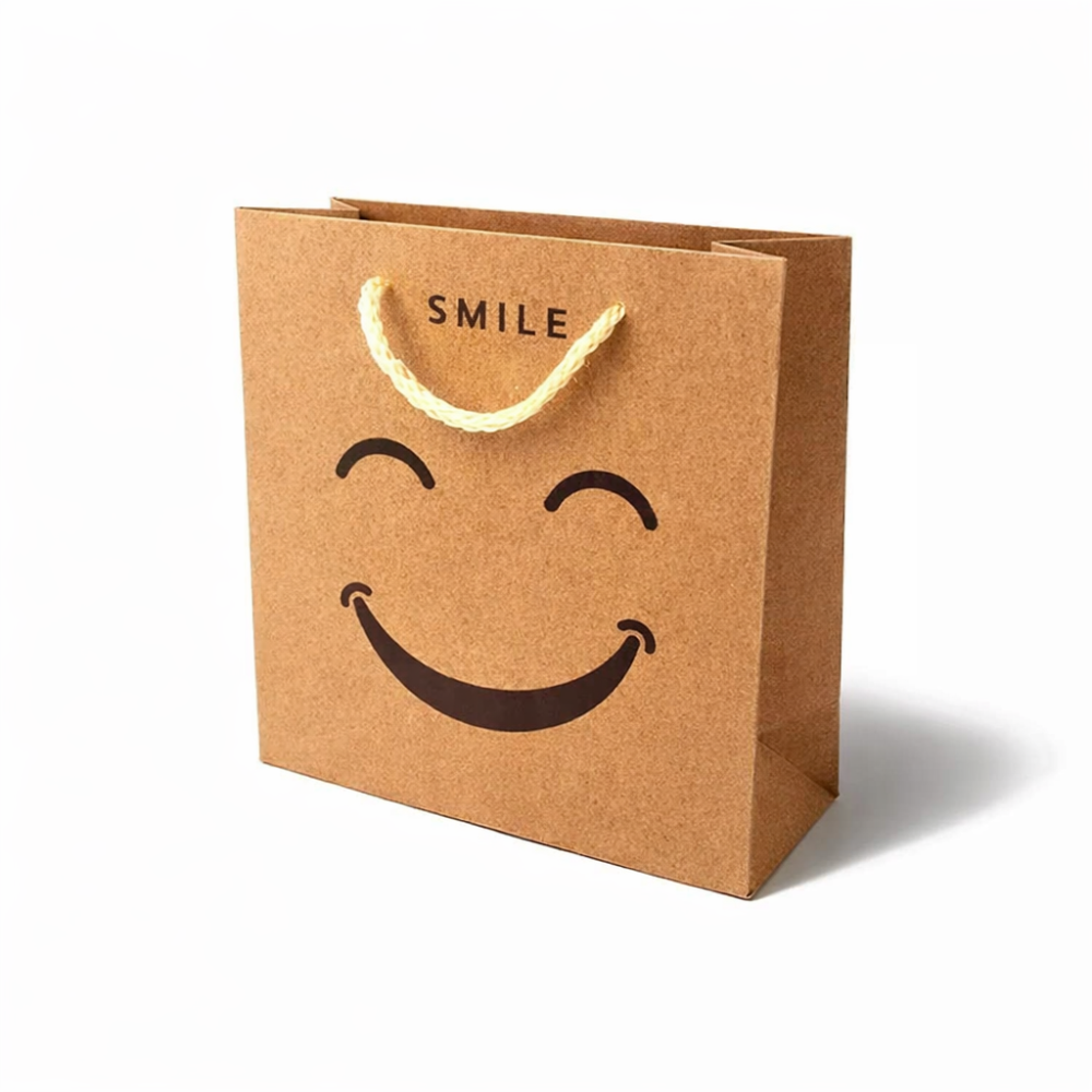 12 bolsas de papel kraft marrón con smiley feliz - 15 x 6 x 14,5 cm