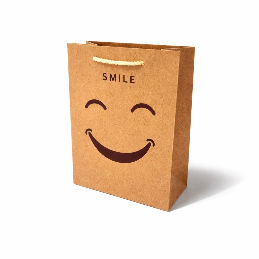 12 bolsas grandes de papel kraft marrón con smiley feliz - 31 x 12 x 44 cm