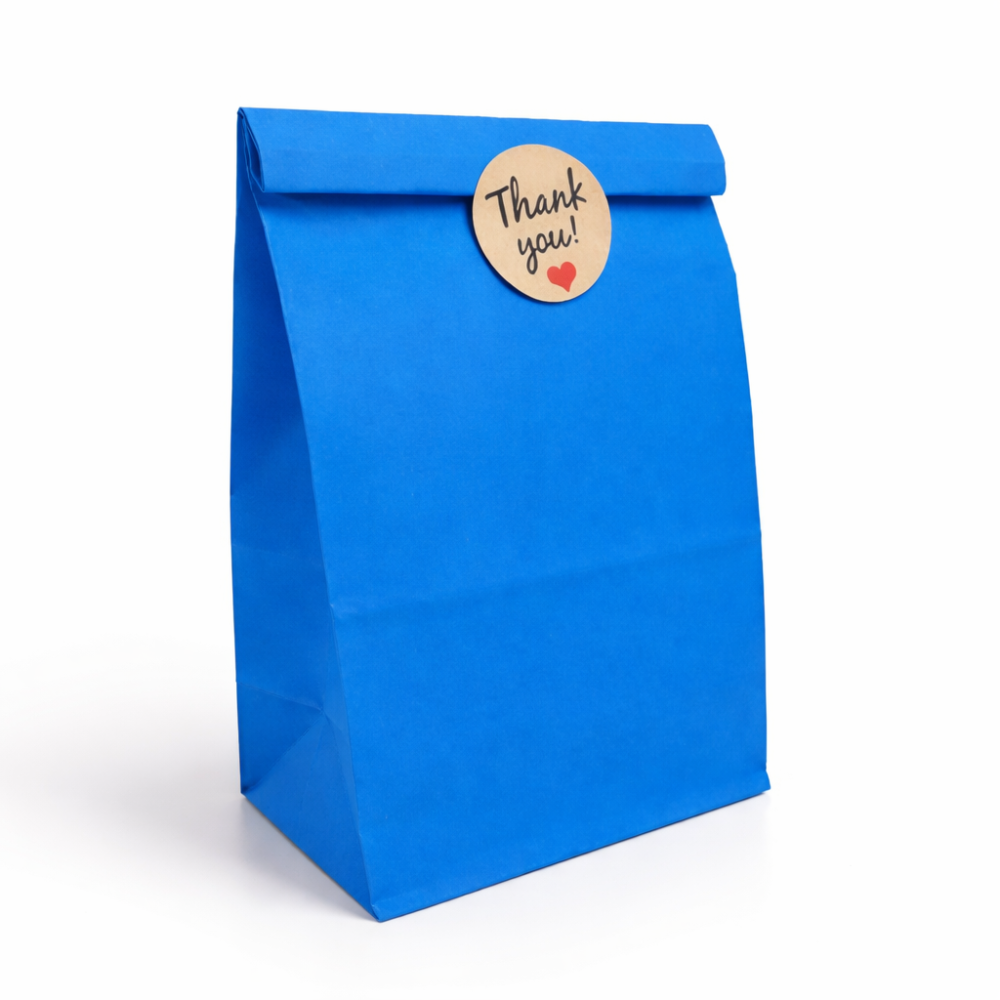 12 bolsas SOS de papel kraft azul 13x8x24cm
