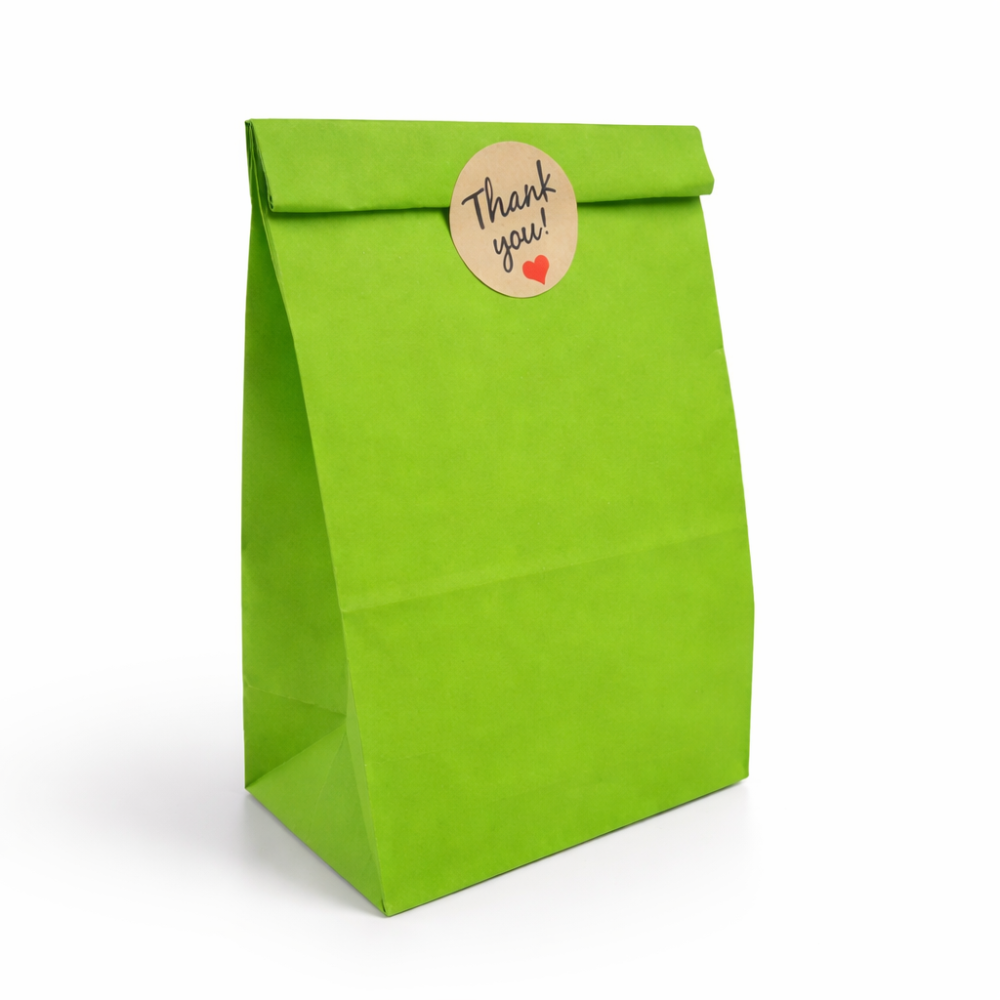 12 bolsas SOS de papel kraft verde 13x8x24cm