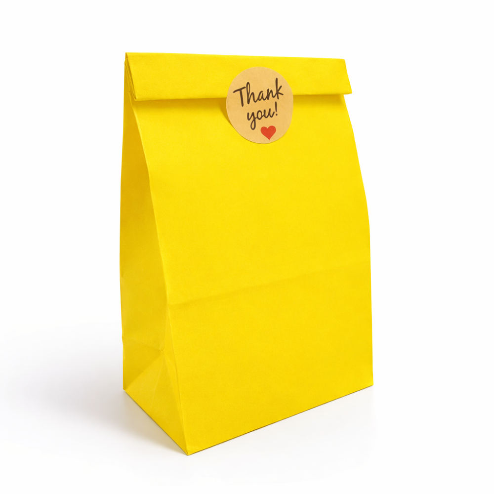 12 bolsas SOS de papel kraft amarillo 13x8x24cm
