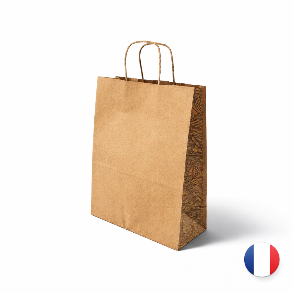 50 bolsas grandes de papel kraft liso con asas trenzadas - 36 x 12 x 41 cm - caqui