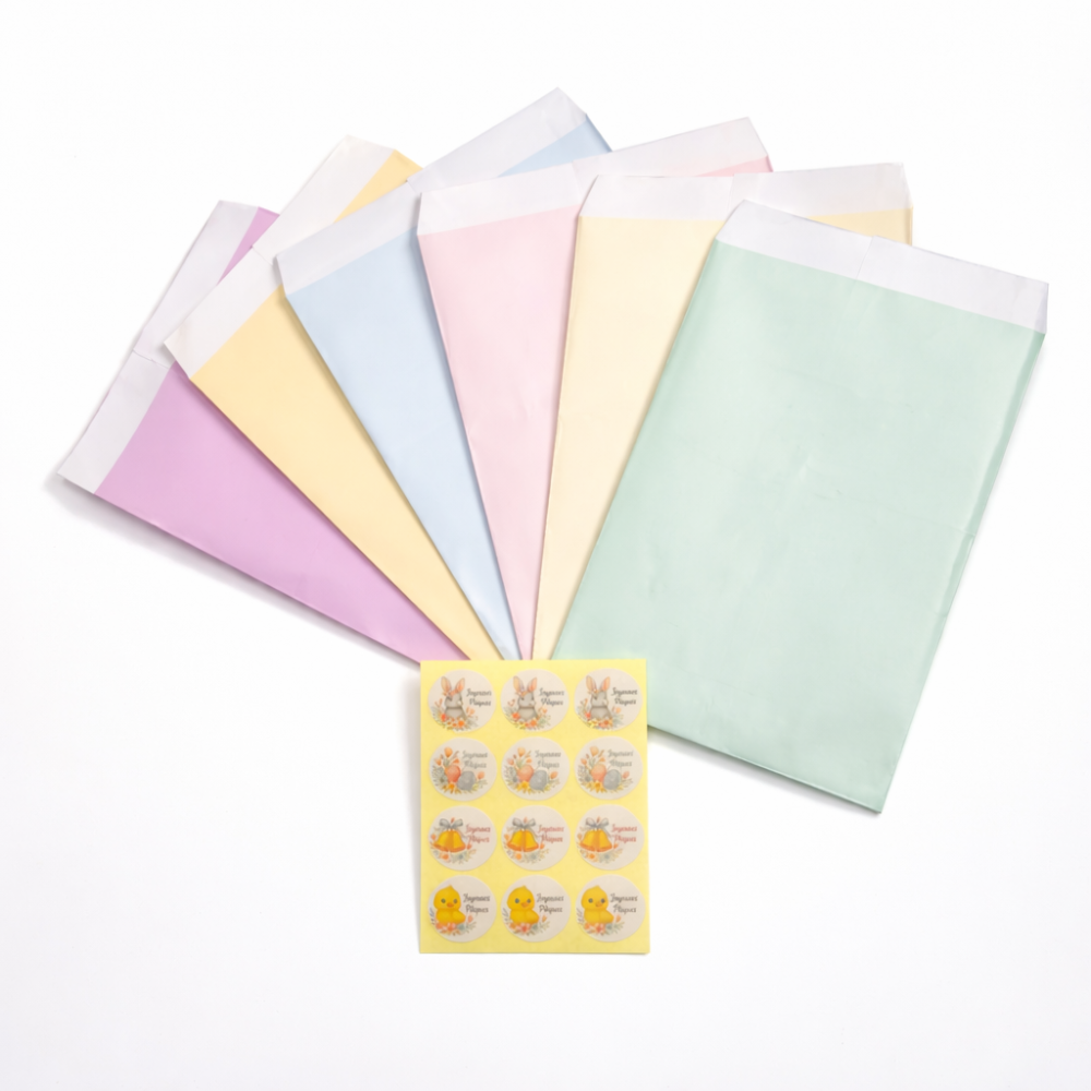 Pack «Primavera festiva» - 300 bolsitas en tonos pastel + Etiquetas «Feliz Pascua»