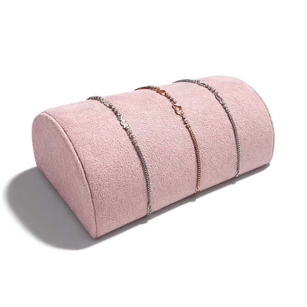 Soporte para pulseras semicilíndrico de ante rosa
