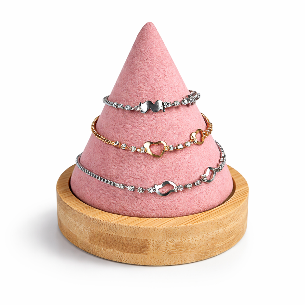 Cono para pulsera de madera y de ante rosa