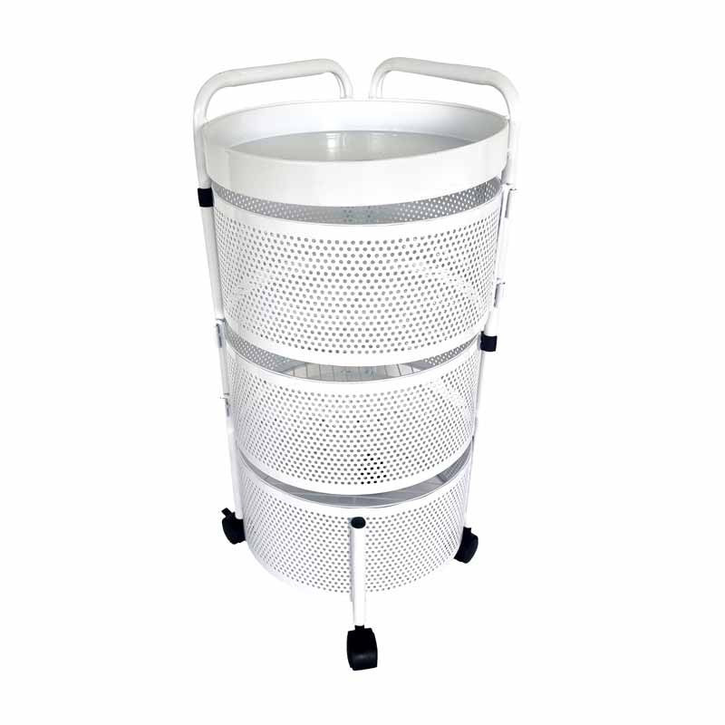 Meuble à roulettes à 3 tiroirs pivotants en métal blanc