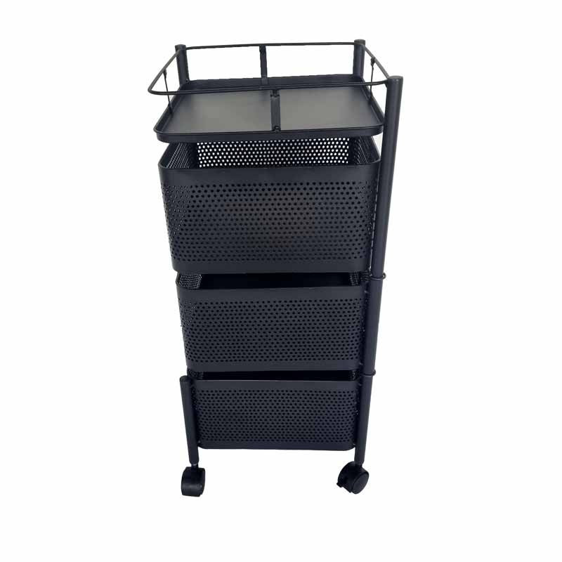 Petit meuble de rangement à roulettes à 3 tiroirs pivotants en métal noir