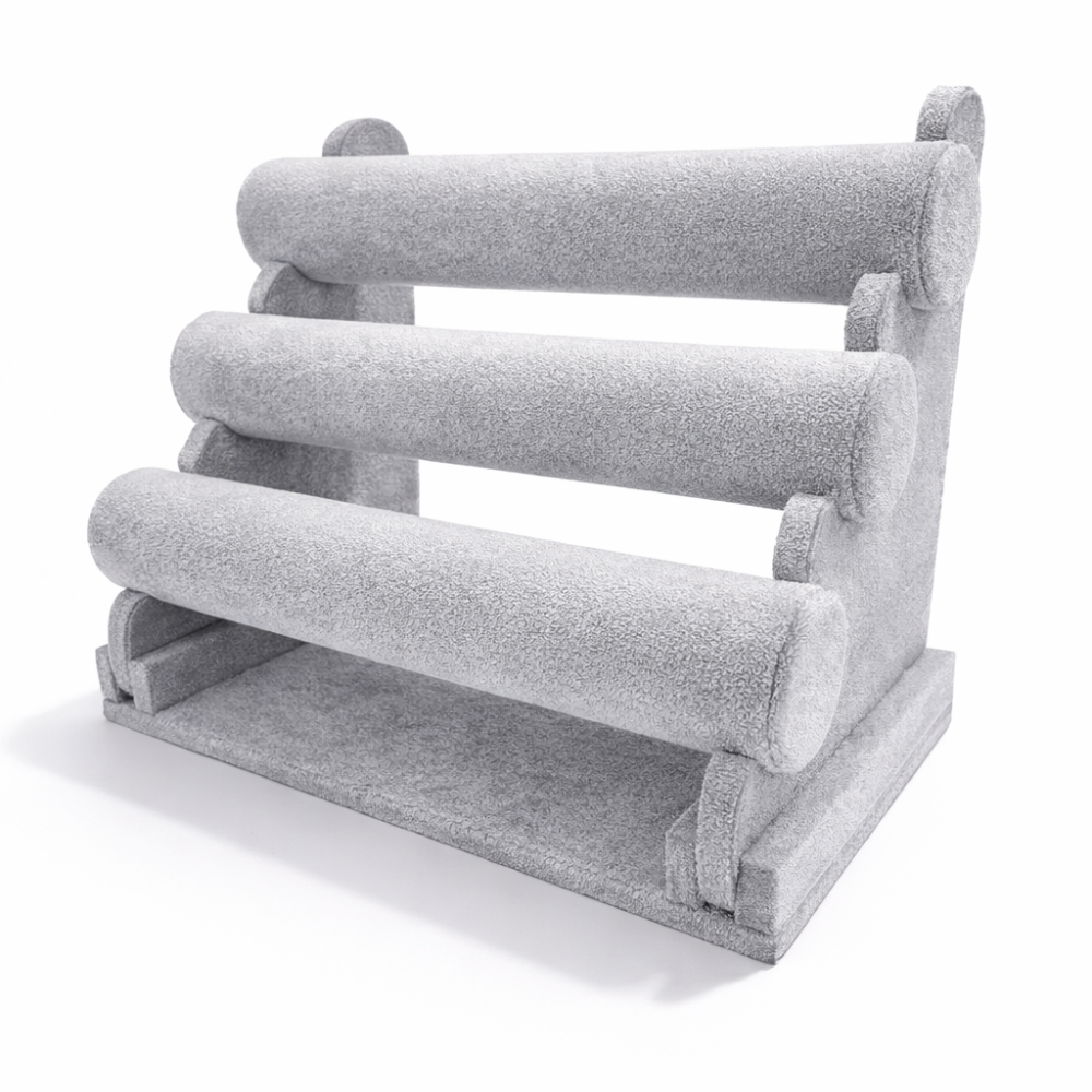 Expositor para pulseras de terciopelo gris de 3 niveles