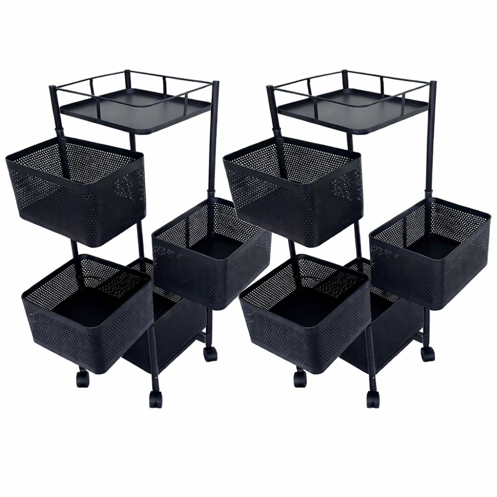Lote de 2 carritos cuadrados de metal negro - 4 cajones giratorios - Almacenamiento profesional
