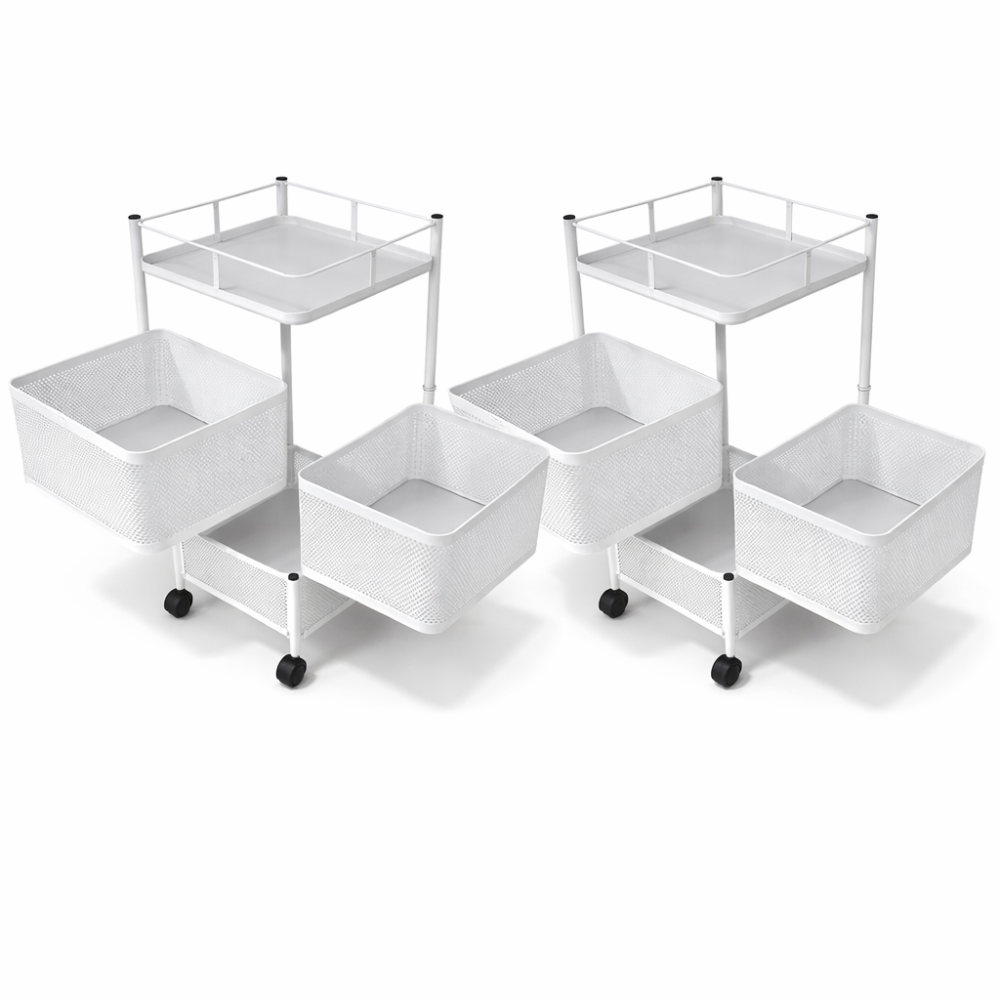 Lote de 2 carritos cuadrados de metal blanco - 3 cajones giratorios - Diseño minimalista