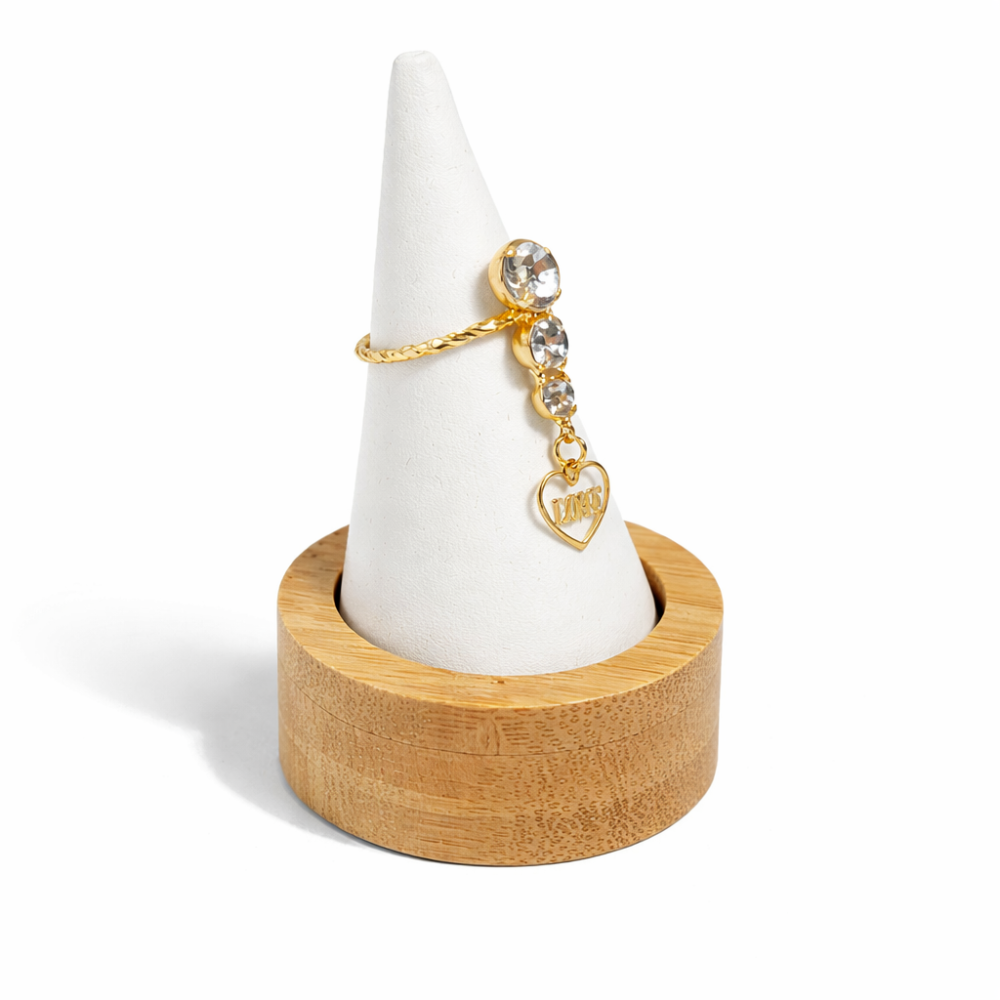 Cono para anillos de madera y de símil piel blanco