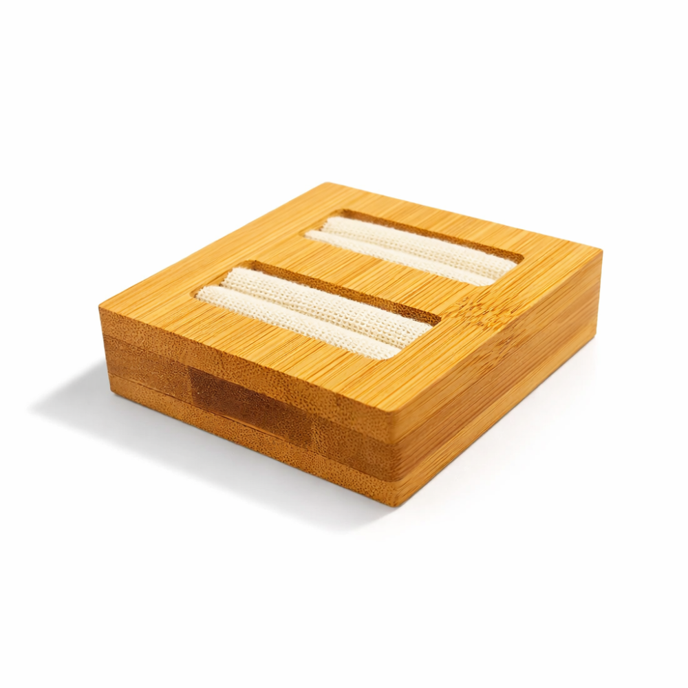 Mini bandeja para 2 anillos de madera y algodón beige