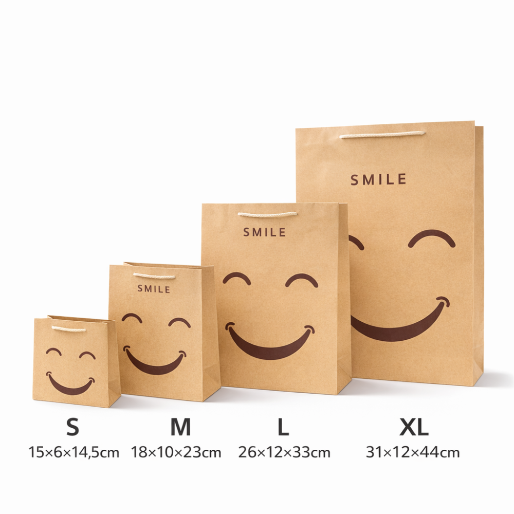 Pack completo de bolsas de papel kraft con smiley «Zen & Happy» - Formato XL gratis