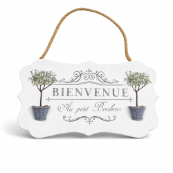 Cartel decorativo «Bienvenue» con aspecto de madera blanca