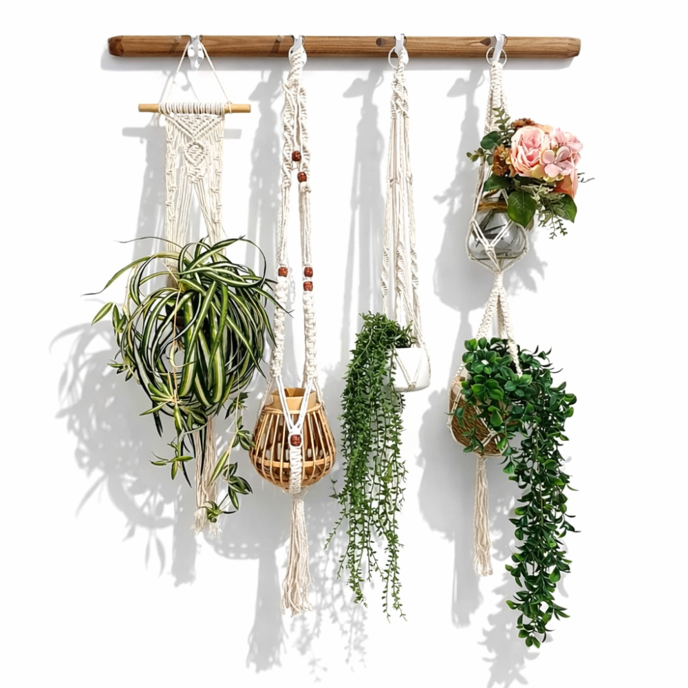 Lote de 4 colgadores para plantas de interior de macramé
