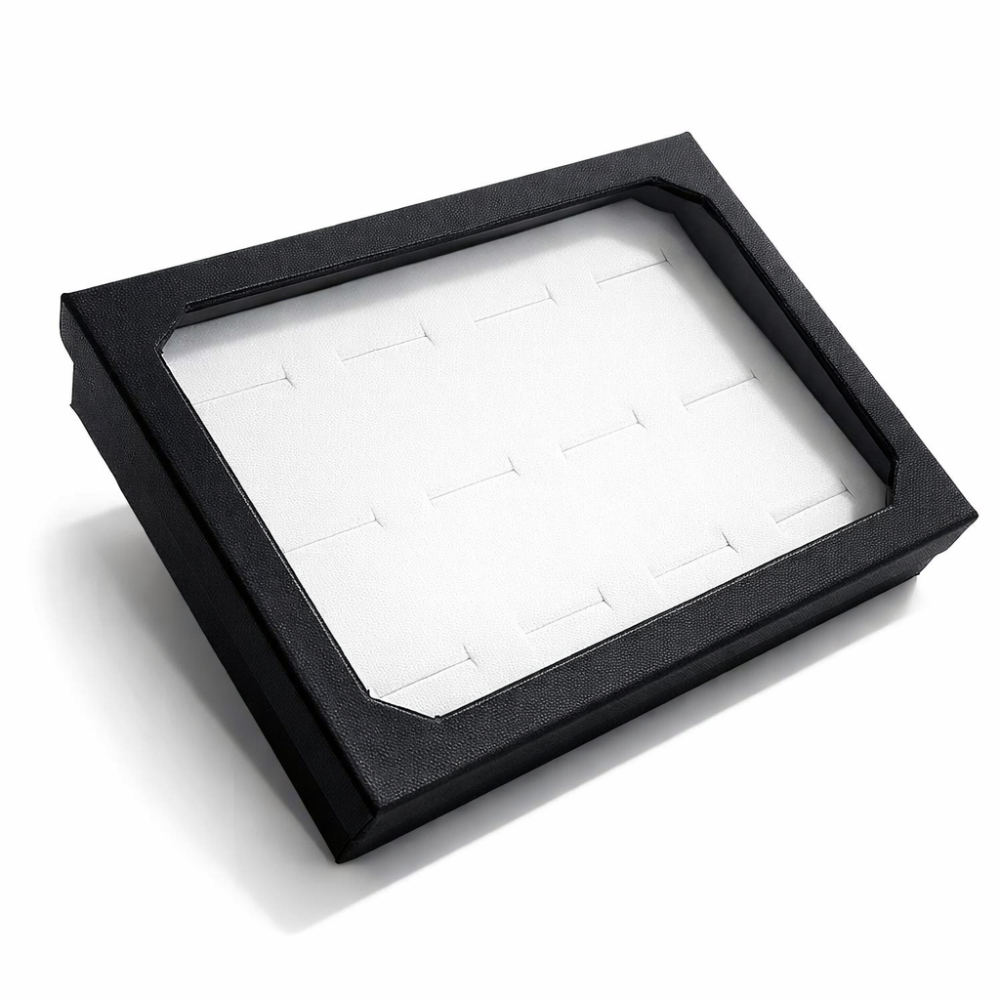 Estuche para anillos de cartón negro con tapa para 12 anillos