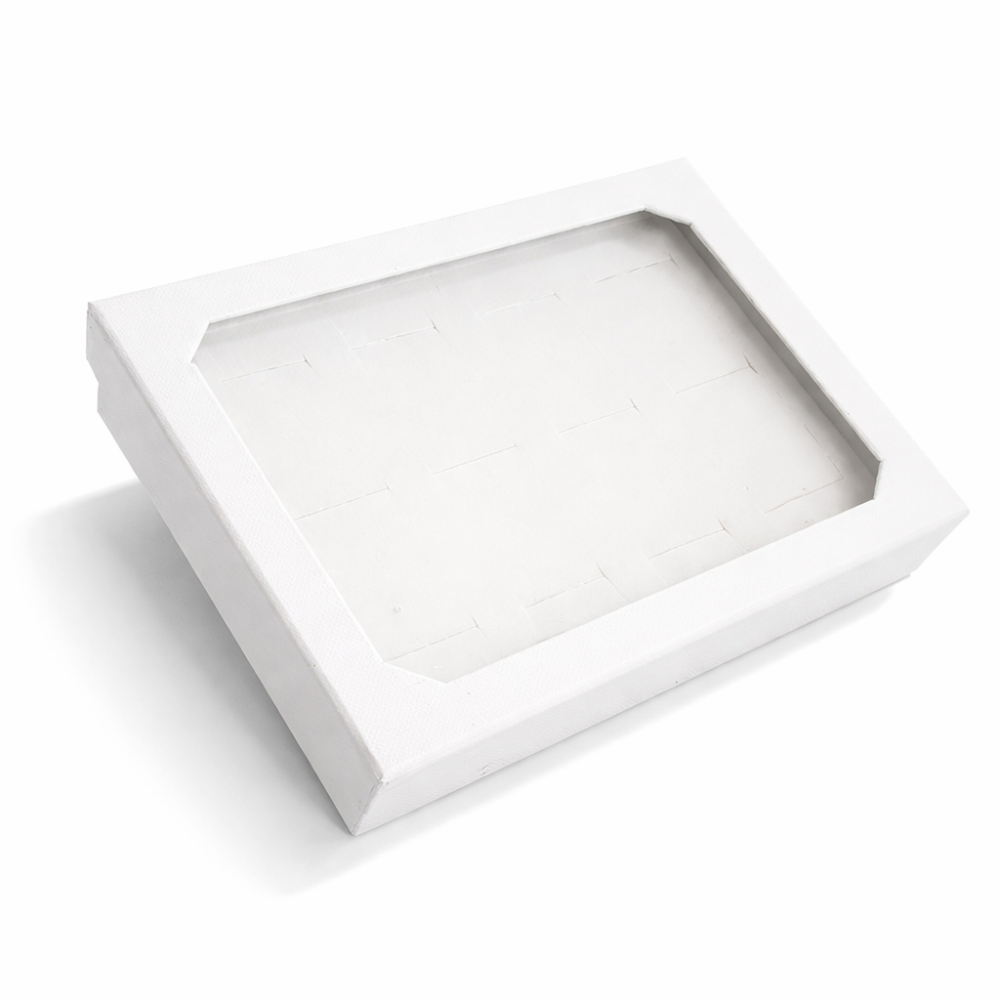 Estuche para anillos de cartón blanco con tapa, 12 anillos