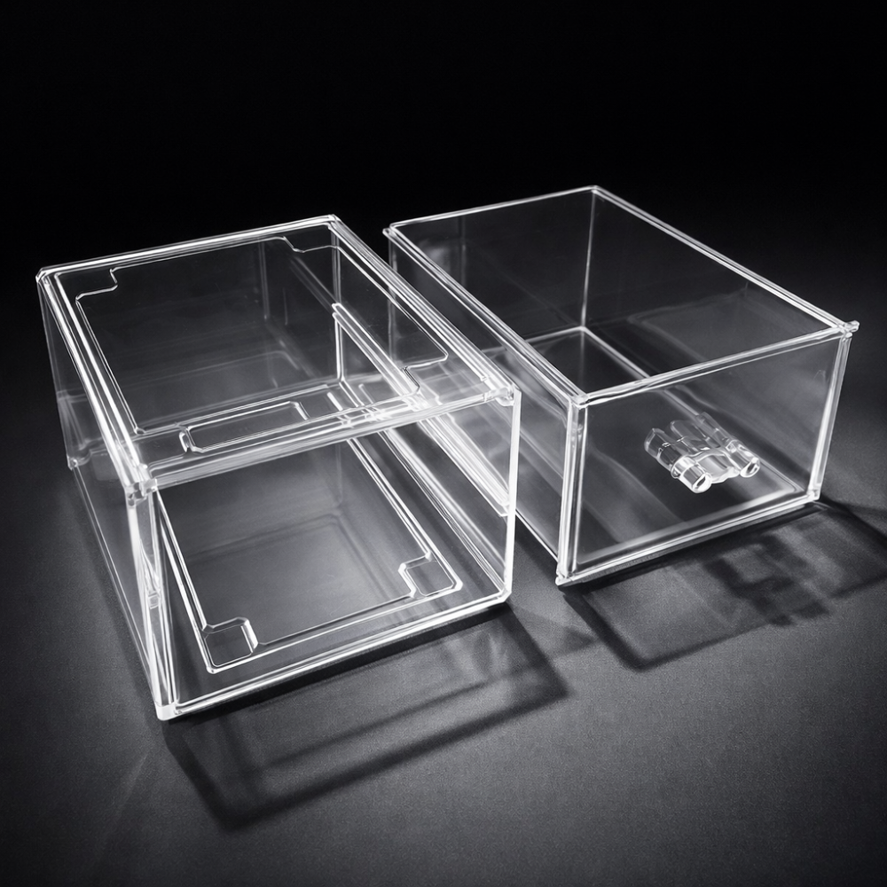 Caja de almacenamiento de metacrilato transparente apilable con 1 cajón